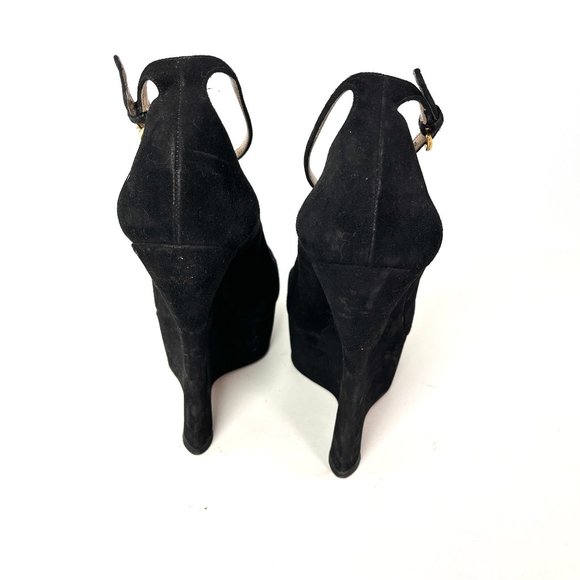 Authentic PRADA Black Suede Platform Wedge High Pumps 38.5 8 - Picture 5 of 10